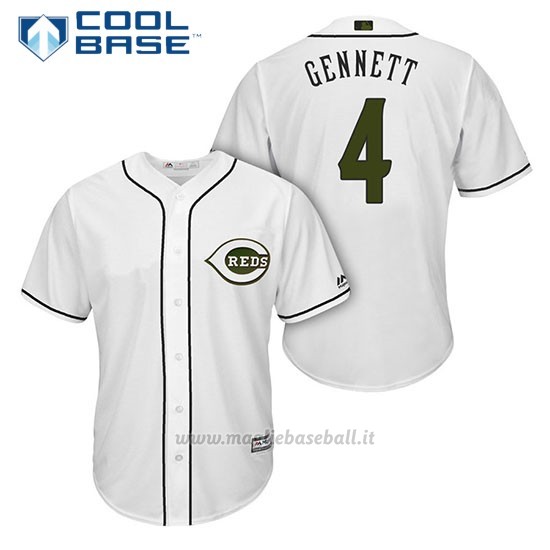 Maglia Baseball Uomo Cincinnati Reds 4 Scooter Gennett Bianco2018 Alterner Cool Base